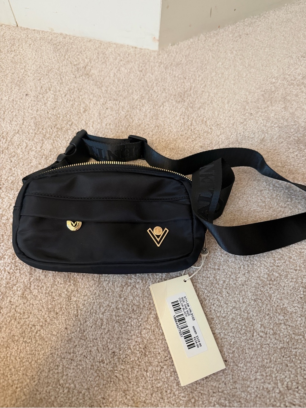 Valentino Black Belt Bag with Gold V Accents